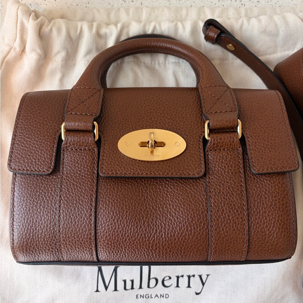 Authentic Mulberry Mini  Bayswater Oak Small Classic Grain Leather Crossbody Bag